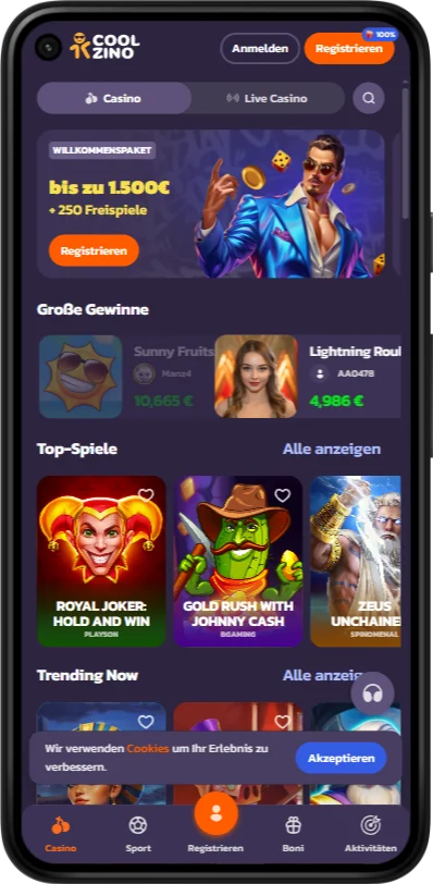 Coolzino Casino Main Page Mobile